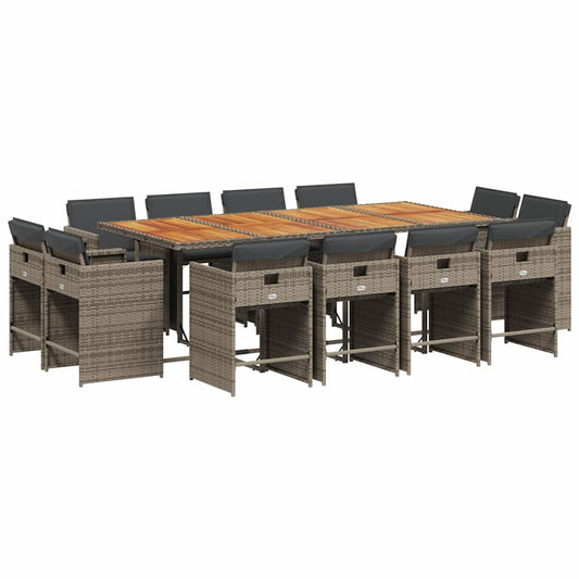 vidaXL 13 Piece Garden Dining Set with Cushions Grey Poly Rattan