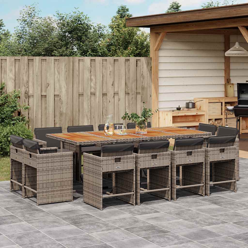 vidaXL 13 Piece Garden Dining Set with Cushions Grey Poly Rattan