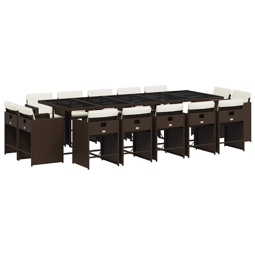 vidaXL 15 Piece Garden Dining Set with Cushions Brown Poly Rattan