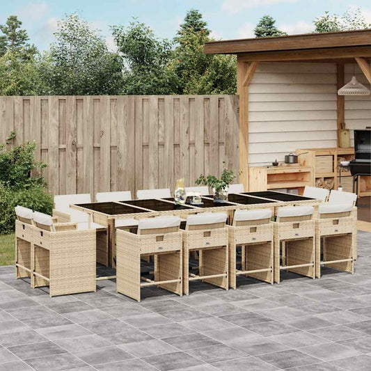 vidaXL 15 Piece Garden Dining Set with Cushions Beige Poly Rattan