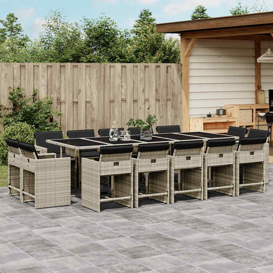 vidaXL 15 Piece Garden Dining Set with Cushions Light Grey Poly Rattan