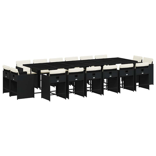vidaXL 17 Piece Garden Dining Set with Cushions Black Poly Rattan