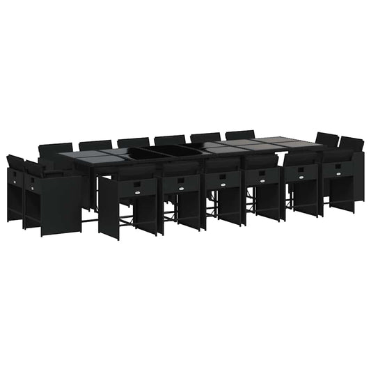 vidaXL 17 Piece Garden Dining Set with Cushions Black Poly Rattan