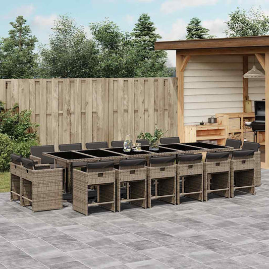 vidaXL 17 Piece Garden Dining Set with Cushions Grey Poly Rattan