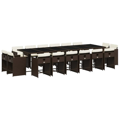 vidaXL 17 Piece Garden Dining Set with Cushions Brown Poly Rattan