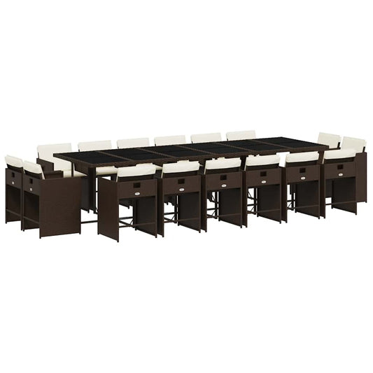 vidaXL 17 Piece Garden Dining Set with Cushions Brown Poly Rattan