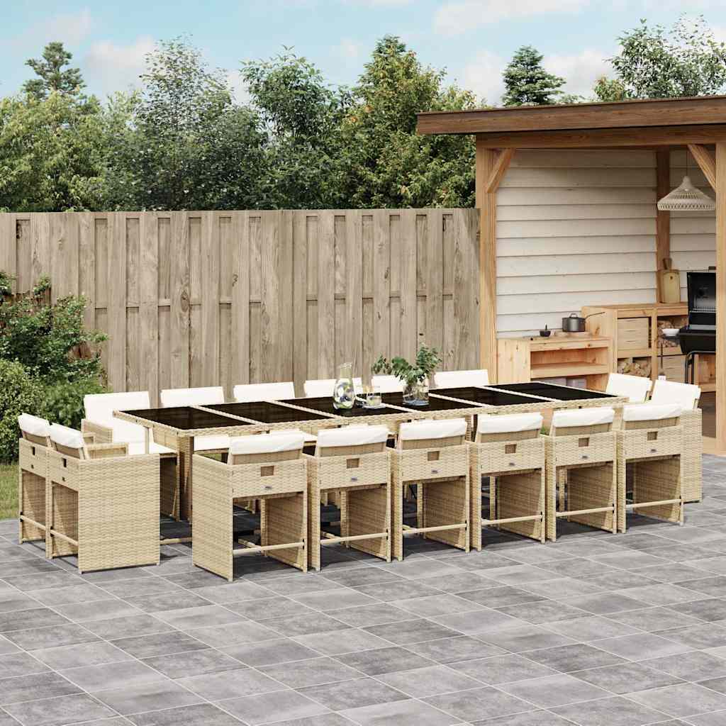 vidaXL 17 Piece Garden Dining Set with Cushions Beige Poly Rattan