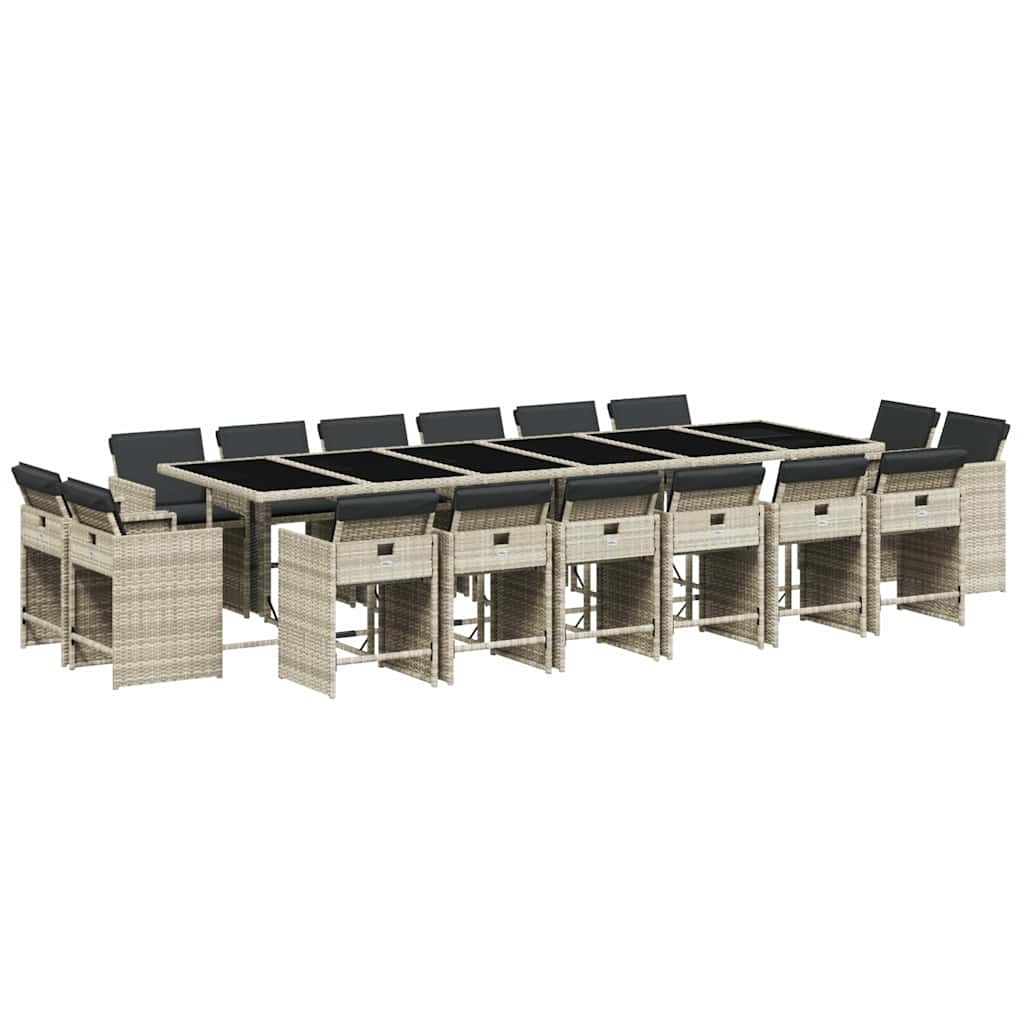 vidaXL 17 Piece Garden Dining Set with Cushions Light Grey Poly Rattan