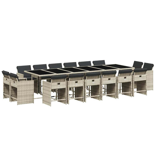 vidaXL 17 Piece Garden Dining Set with Cushions Light Grey Poly Rattan