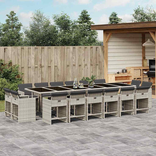 vidaXL 17 Piece Garden Dining Set with Cushions Light Grey Poly Rattan