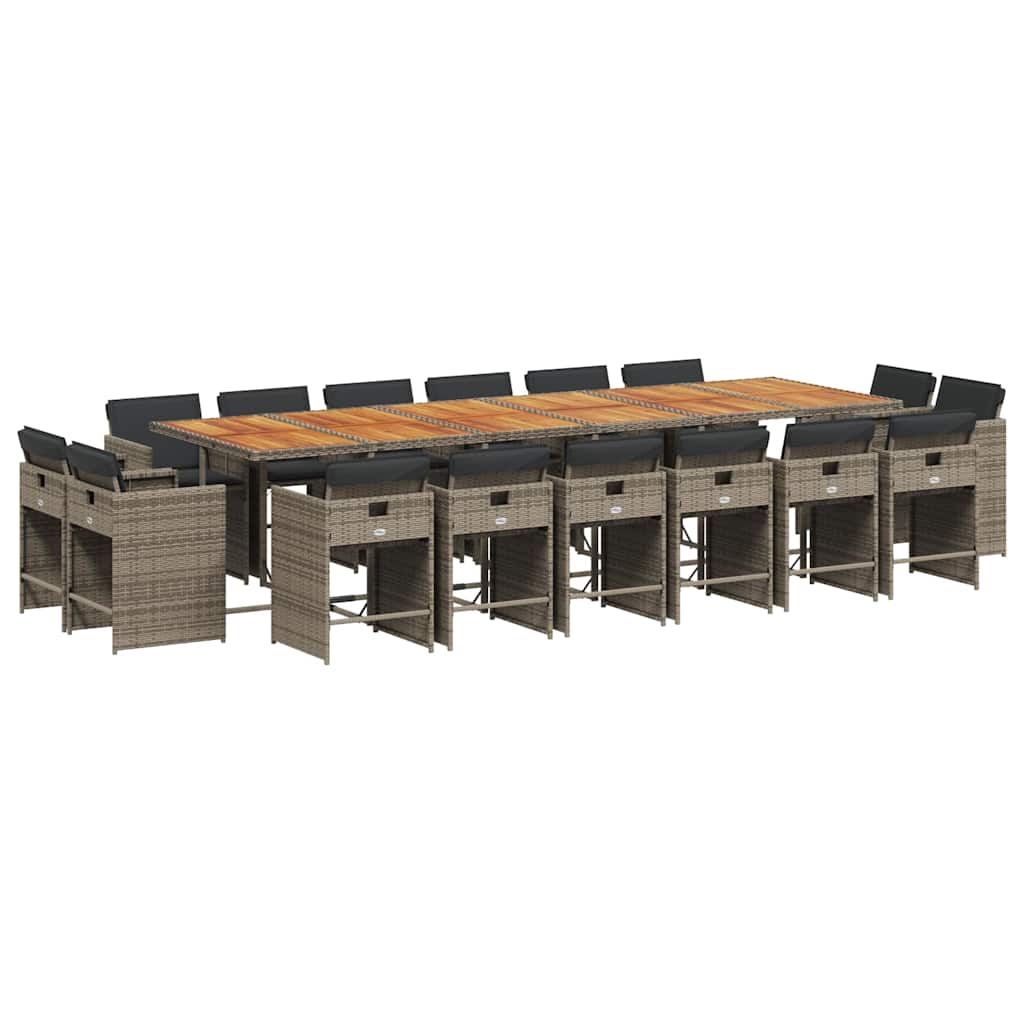vidaXL 17 Piece Garden Dining Set with Cushions Grey Poly Rattan