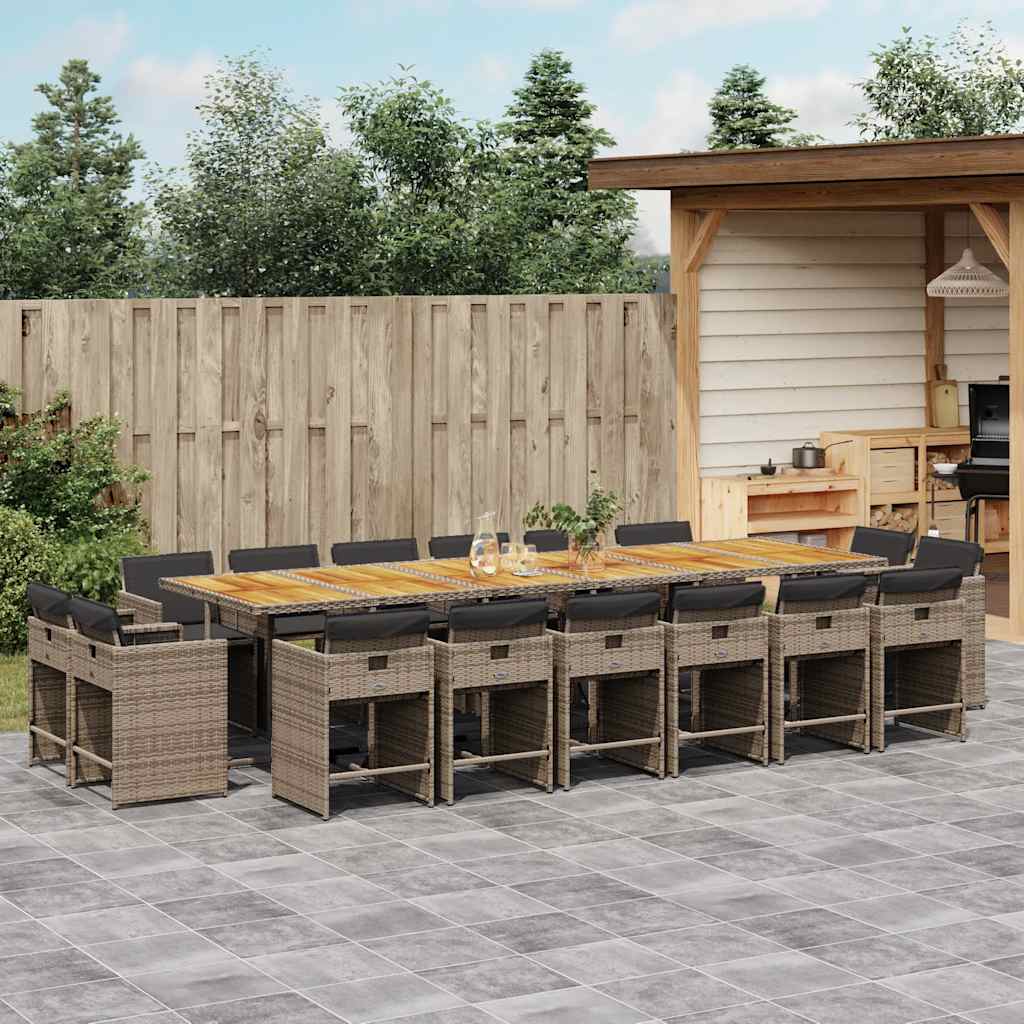 vidaXL 17 Piece Garden Dining Set with Cushions Grey Poly Rattan