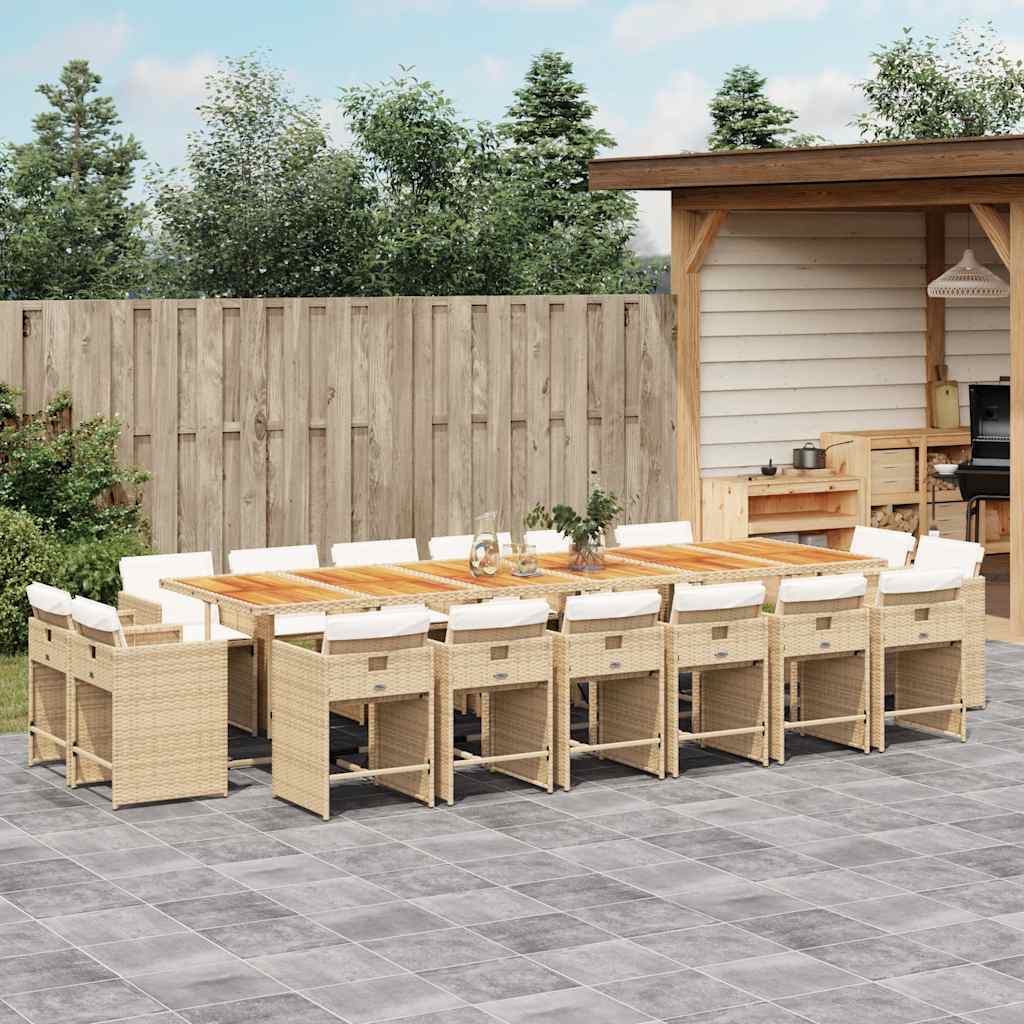 vidaXL 17 Piece Garden Dining Set with Cushions Beige Poly Rattan