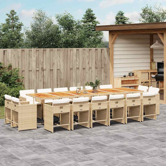 vidaXL 17 Piece Garden Dining Set with Cushions Beige Poly Rattan