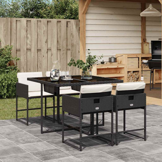 vidaXL 5 Piece Garden Dining Set with Cushions Black Poly Rattan