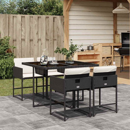 vidaXL 5 Piece Garden Dining Set with Cushions Black Poly Rattan