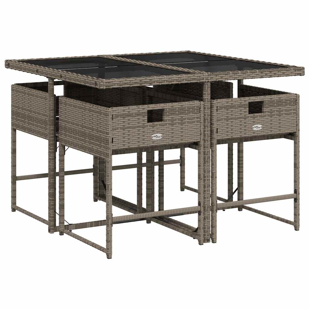 vidaXL 5 Piece Garden Dining Set with Cushions Grey Poly Rattan