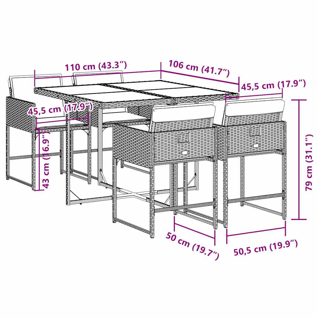 vidaXL Garden Dining Set | Grey | PE rattan | Compact | Removable Covers