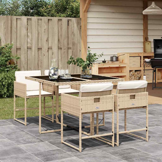 vidaXL 5 Piece Garden Dining Set with Cushions Beige Poly Rattan