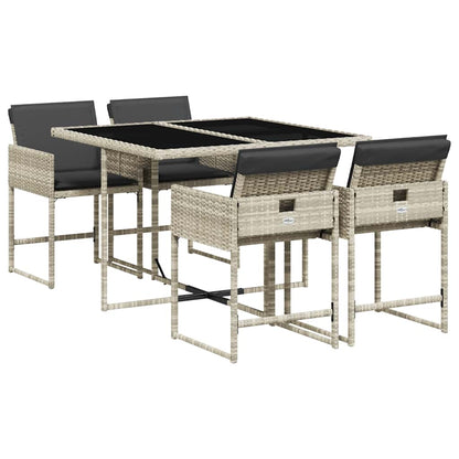 vidaXL 5 Piece Garden Dining Set with Cushions Light Grey Poly Rattan