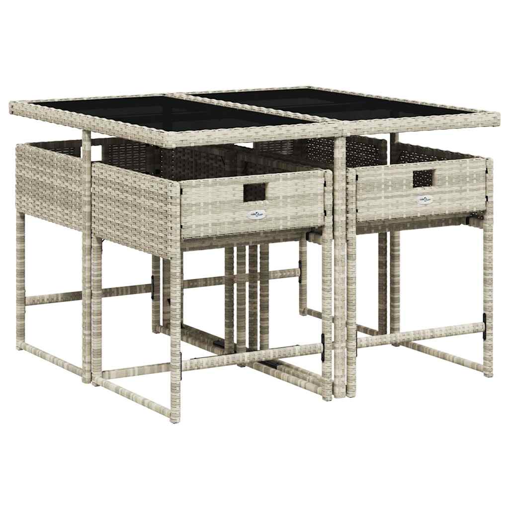 vidaXL 5 Piece Garden Dining Set with Cushions Light Grey Poly Rattan