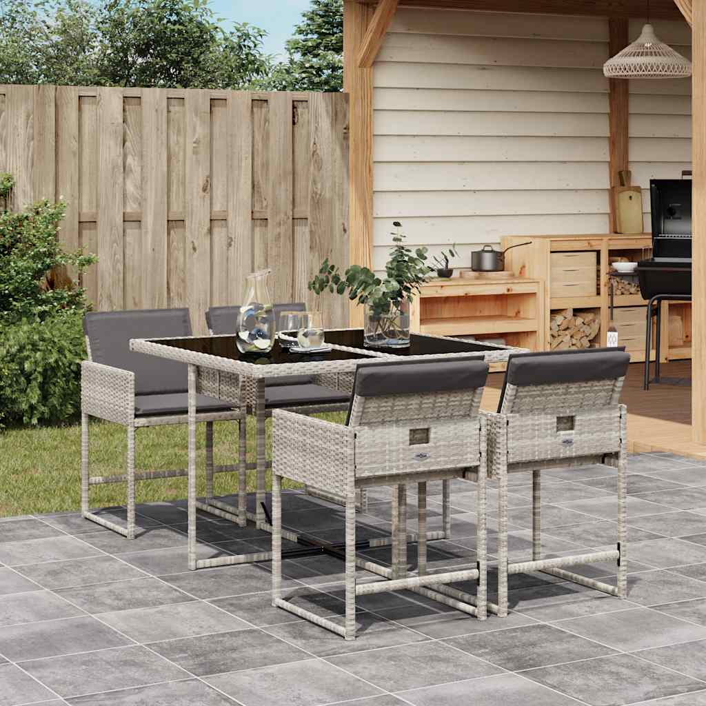 vidaXL 5 Piece Garden Dining Set with Cushions Light Grey Poly Rattan