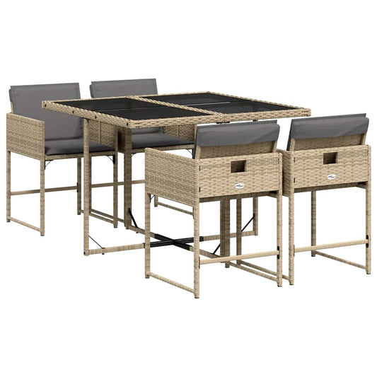 vidaXL 5 Piece Garden Dining Set with Cushions Mix Beige Poly Rattan