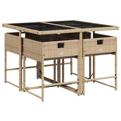 vidaXL 5 Piece Garden Dining Set with Cushions Mix Beige Poly Rattan