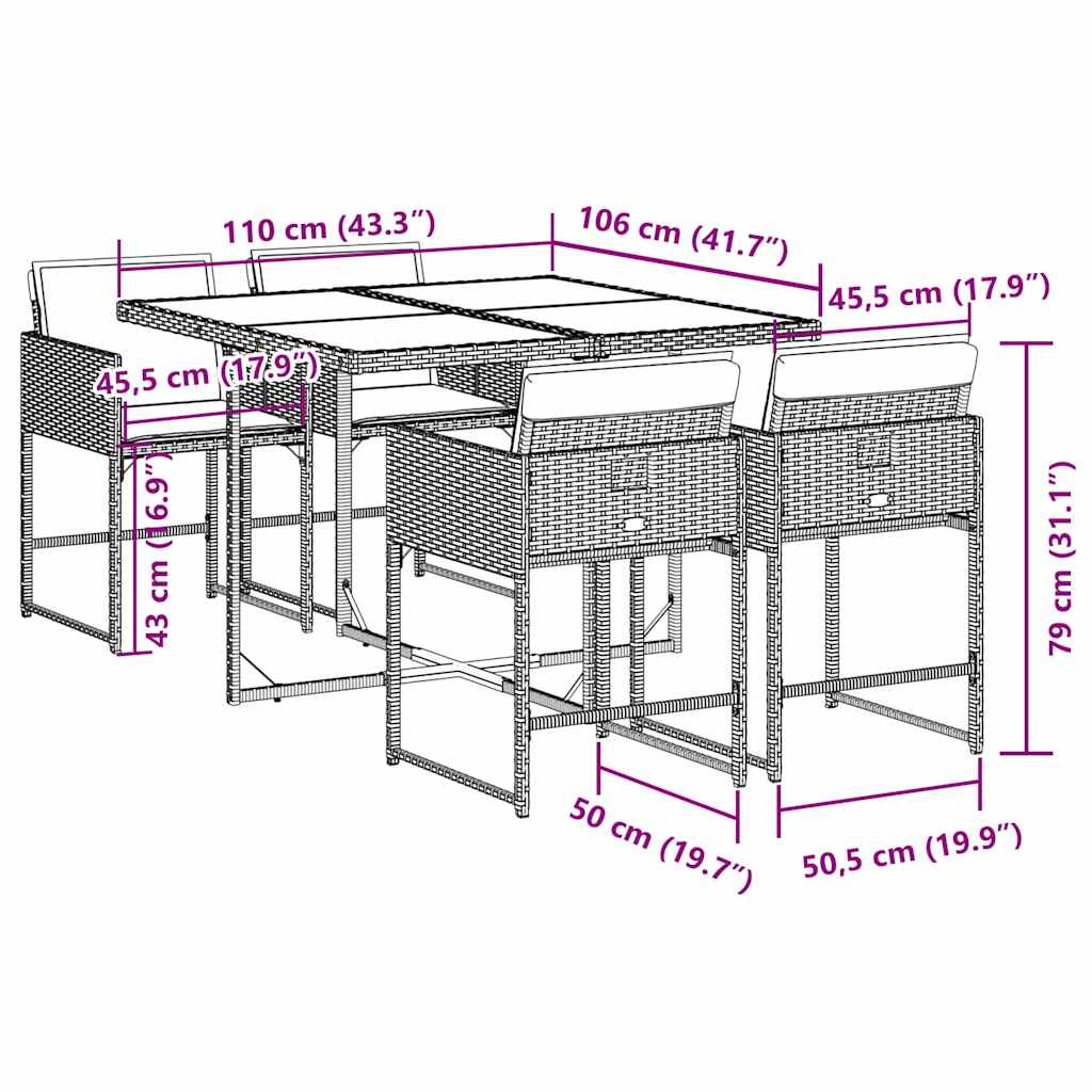 vidaXL Garden Dining Set | Grey | PE Rattan | 4-seater | Removable Covers
