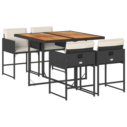 vidaXL 5 Piece Garden Dining Set with Cushions Black Poly Rattan