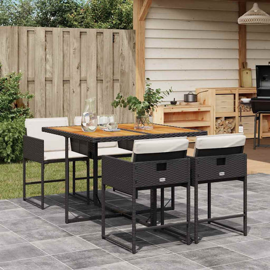 vidaXL 5 Piece Garden Dining Set with Cushions Black Poly Rattan