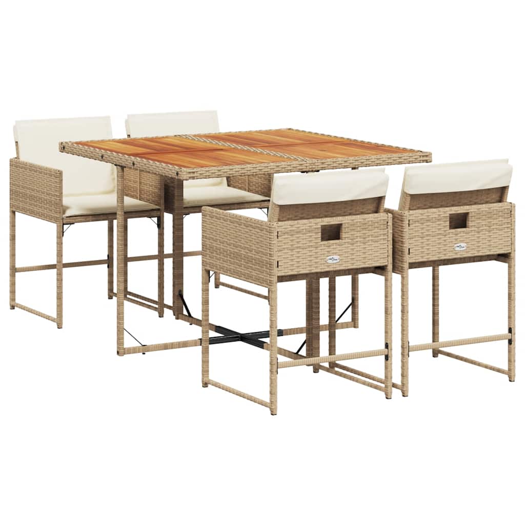 vidaXL 5 Piece Garden Dining Set with Cushions Beige Poly Rattan