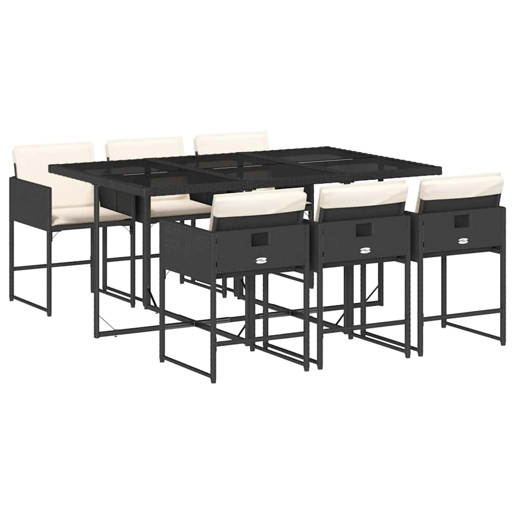 vidaXL 7 Piece Garden Dining Set with Cushions Black Poly Rattan