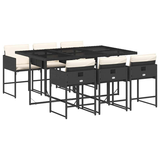 vidaXL 7 Piece Garden Dining Set with Cushions Black Poly Rattan