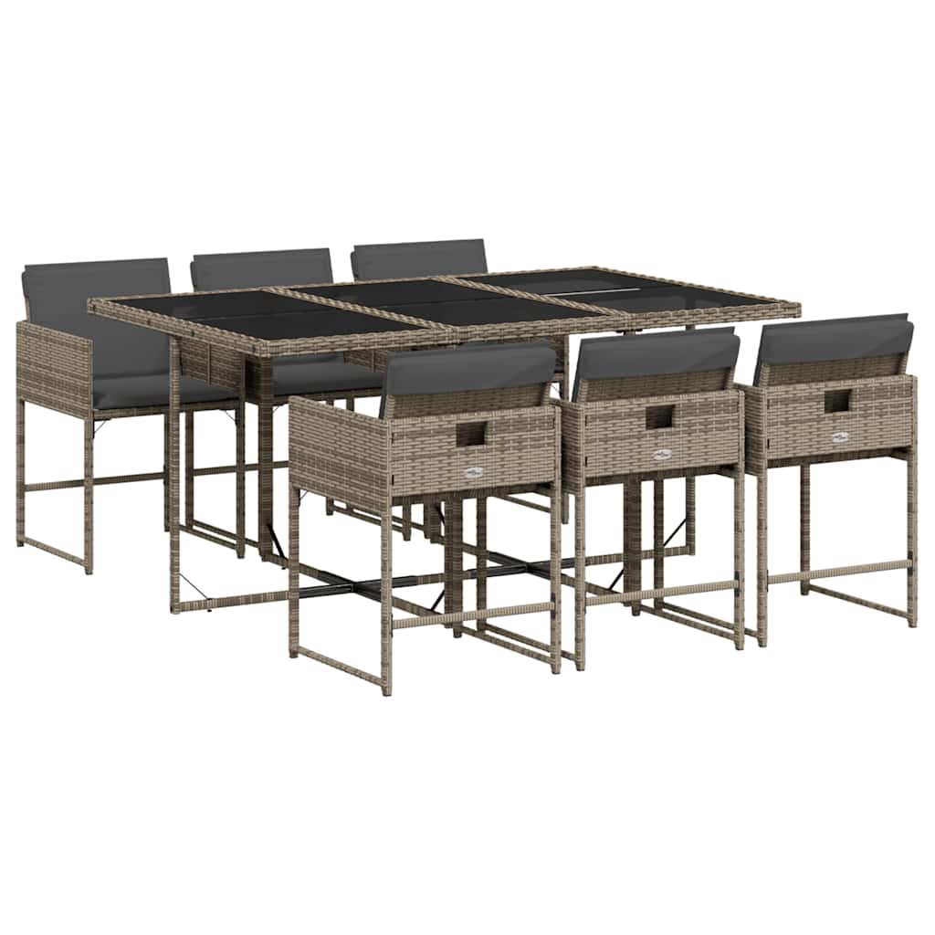 vidaXL Garden Dining Set | Grey | PE rattan, powder-coated steel, tempered glass