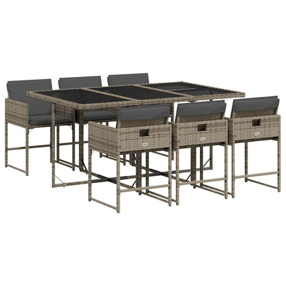 vidaXL Garden Dining Set | Grey | PE rattan, powder-coated steel, tempered glass