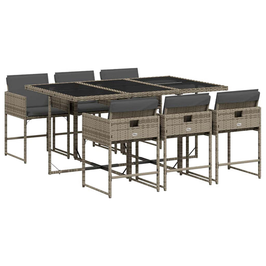 vidaXL Garden Dining Set | Grey | PE rattan, powder-coated steel, tempered glass