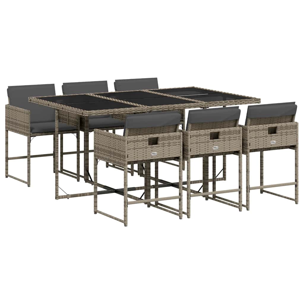 vidaXL 7 Piece Garden Dining Set with Cushions Grey Poly Rattan
