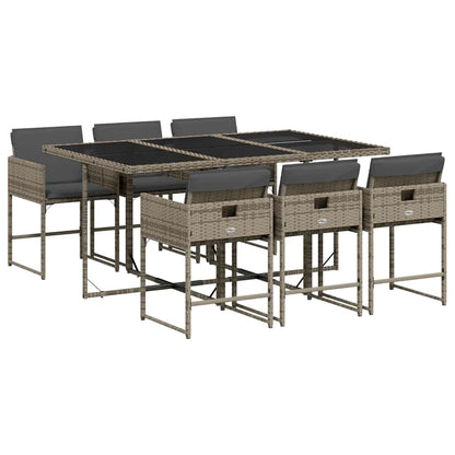 vidaXL 7 Piece Garden Dining Set with Cushions Grey Poly Rattan