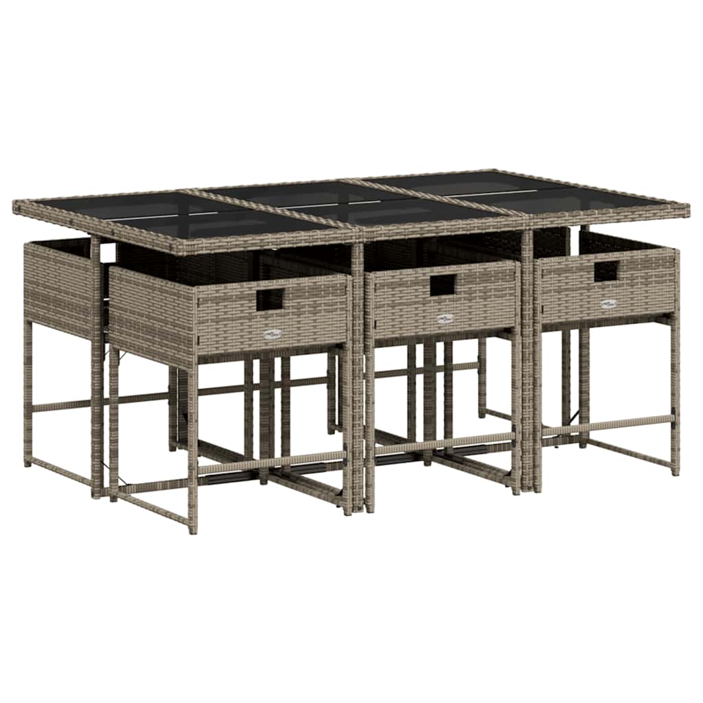 vidaXL Garden Dining Set | Grey | PE rattan, powder-coated steel, tempered glass