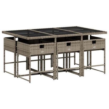 vidaXL Garden Dining Set | Grey | PE rattan, powder-coated steel, tempered glass