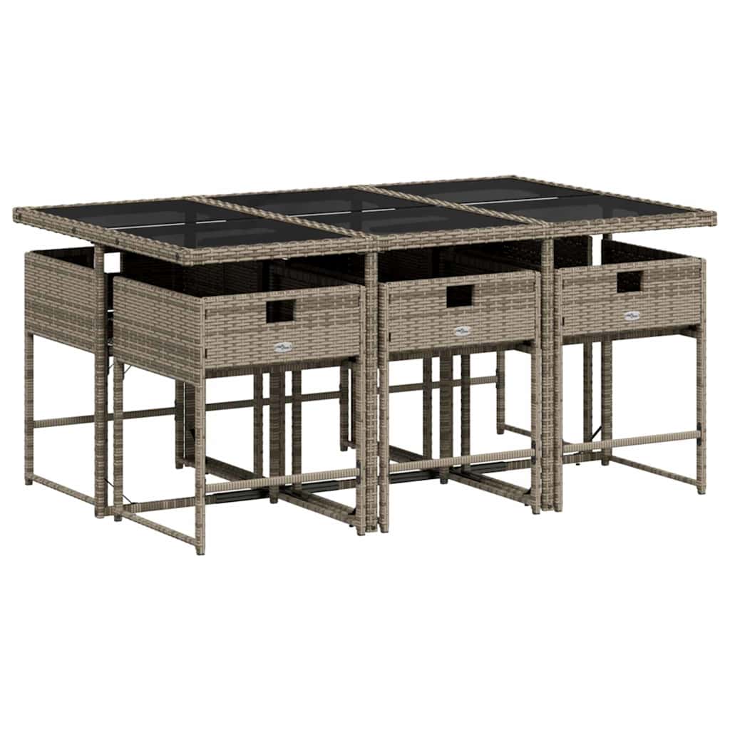 vidaXL 7 Piece Garden Dining Set with Cushions Grey Poly Rattan