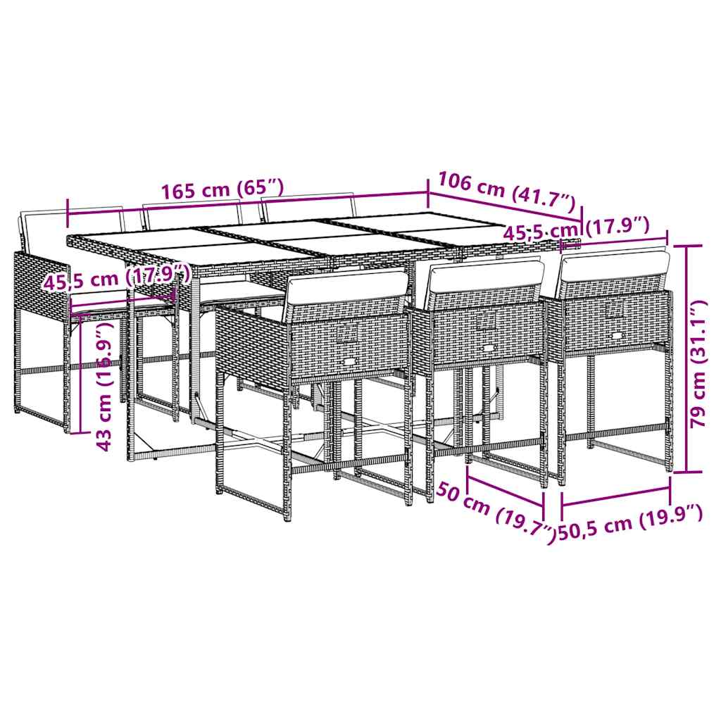 vidaXL Garden Dining Set | Grey | PE rattan, powder-coated steel, tempered glass