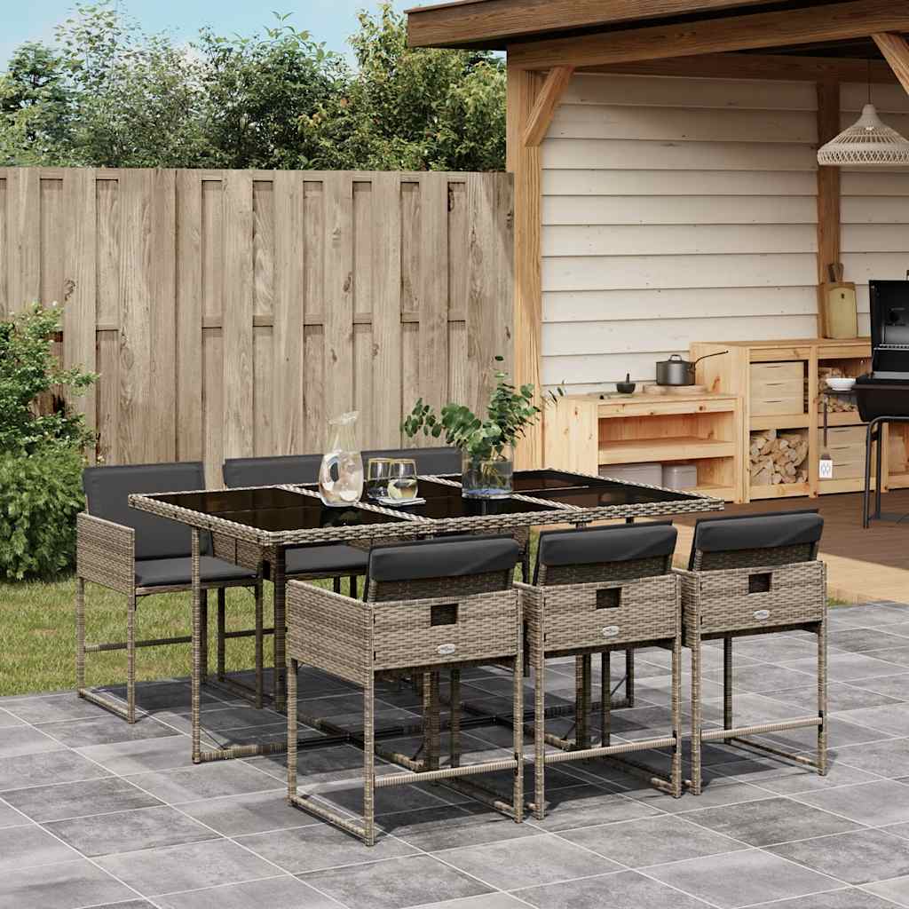 vidaXL Garden Dining Set | Grey | PE rattan, powder-coated steel, tempered glass