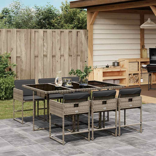 vidaXL Garden Dining Set | Grey | PE rattan, powder-coated steel, tempered glass