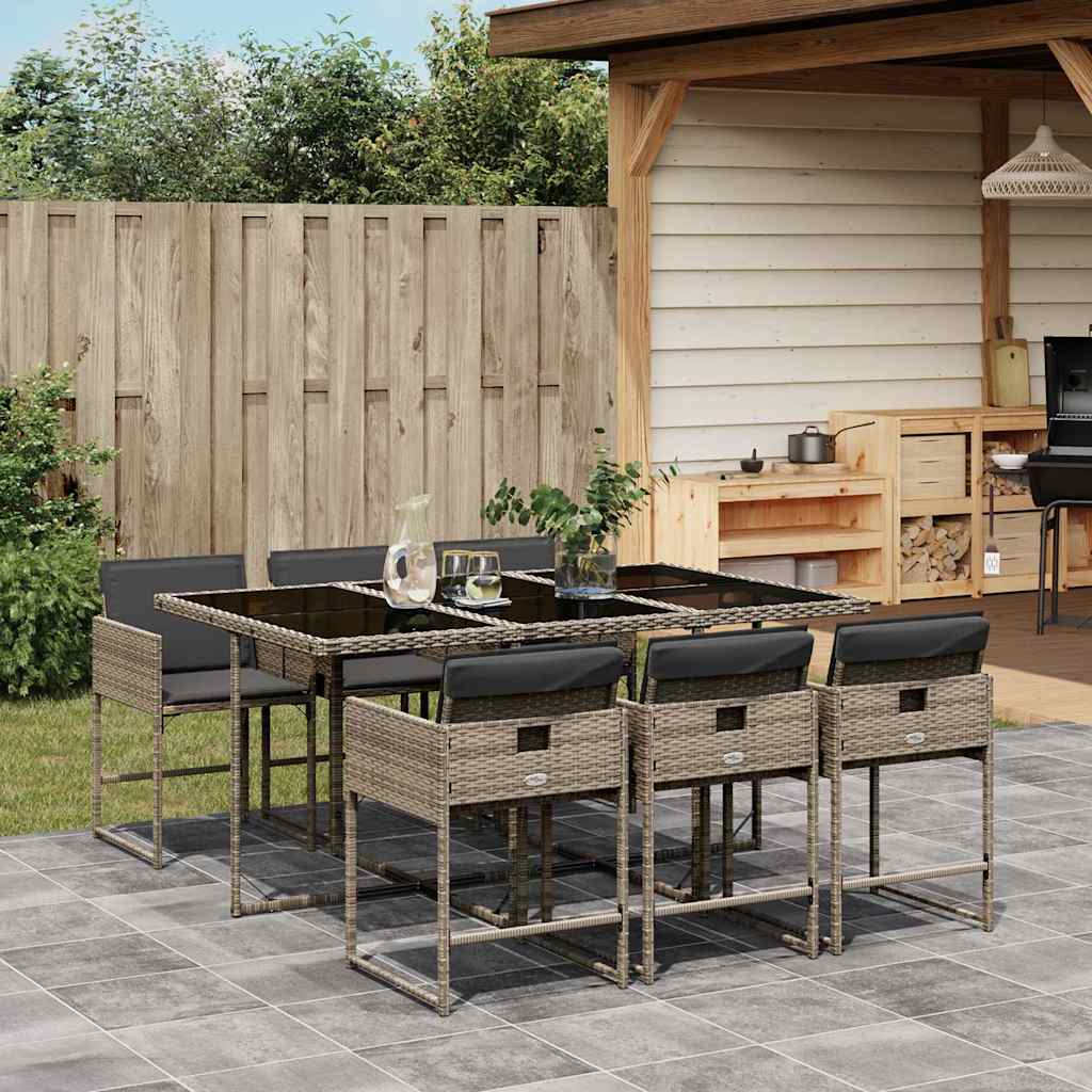 vidaXL 7 Piece Garden Dining Set with Cushions Grey Poly Rattan