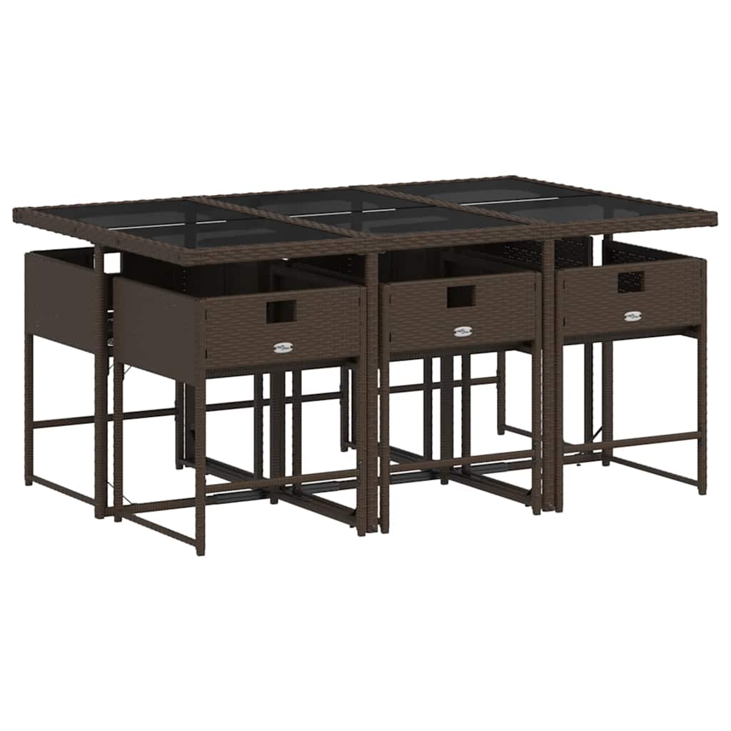 vidaXL 7 Piece Garden Dining Set with Cushions Brown Poly Rattan