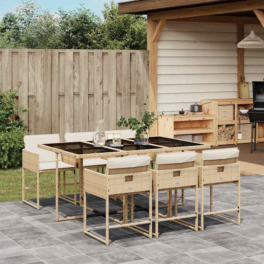 vidaXL 7 Piece Garden Dining Set with Cushions Beige Poly Rattan