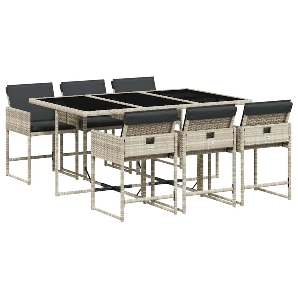 vidaXL 7 Piece Garden Dining Set with Cushions Light Grey Poly Rattan