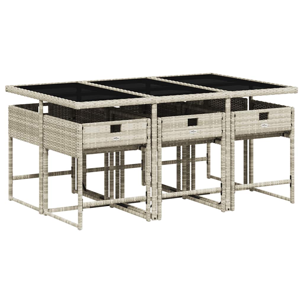 vidaXL 7 Piece Garden Dining Set with Cushions Light Grey Poly Rattan